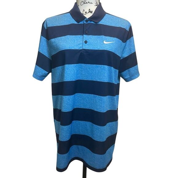 NIKE POLO GOLF SHIRT 2016 VICTORY BOLD STRIPES SZ M BLUE PICKABLE SPORTY TENNIS - Picture 5 of 10